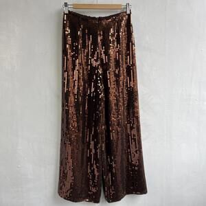 Vintage JIKI Monte-Carlo Women's Sequin Pants XS Size 38 Brown Bronze Wide Leg